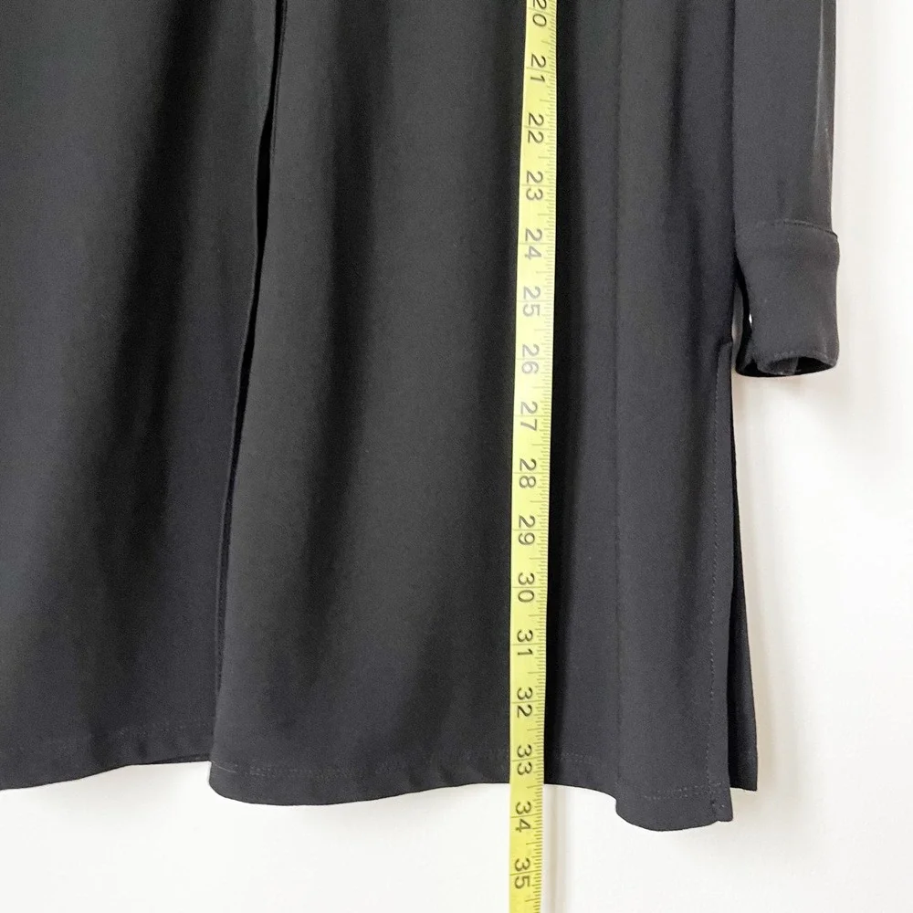 Susan Graver Liquid Knit Button Down Shirt Dress Womens Medium Black